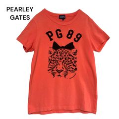 PEARLEY GATES パーリーゲイツ　PG89 ヒョウ　豹フェイス　Tシャツ　フロッキープリント　サーモンピンク　ゴルフ　レディース　サイズ0 美品