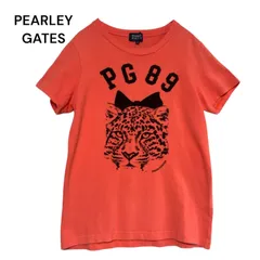 PEARLEY GATES パーリーゲイツ　PG89 ヒョウ　豹フェイス　Tシャツ　フロッキープリント　サーモンピンク　ゴルフ　レディース　サイズ0 美品のサムネイル