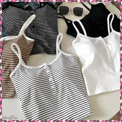 送料無料 カップ付きキャミソール ブラトップ重ね着 レディースブラキャミ ショート丈 ノンワイヤー Uネックキャミソール ボーダー柄インナー パッド付き インナーウェア夏服 無地インナートップ スポーツブラ 肌着 着やせ ベアトップ