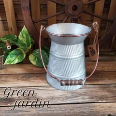 フラワーポット ハンドル付き アンティーク調 ブリキ シャビー アイアン ガーデン小物 シルバー ガーデニング雑貨 ガーデン雑貨 おしゃれな鉢