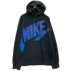 NIKE プリントスウェット パーカー M 1ブラック ブルー ナイキ スポーツ プルオーバー 裏起毛 古着卸 アメリカ仕入 a701-6660