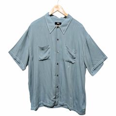 STUSSY Stussy ステューシー コントラスト ピック ステッチ レーヨンシャツ 開襟シャツ ブルー、グリーン系 サイズ L