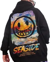 [エンプティオ] バックプリント フリースタイル 長袖 ストリート パーカー アウトドア メンズ オーバーサイズ 部屋着 ビックシルエット ポケット付き ワンポイントロゴ スウエットパーカー フィット フード付き スウェットパ [オニキスブラック] [2XL]