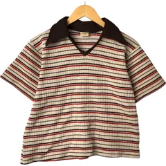 古着 70年代 BRIOSO マルチボーダー Vネック 襟付き 半袖 サマーニットセーター レディースL相当 ヴィンテージ/eaa546293