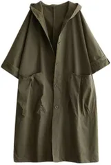 ROOOOM Aライン フーデッドコート レディース 軽アウター ロング丈 綿混・5色展開 ゆったりビッグシルエット(カーキ,  Free Size)