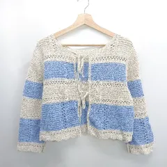 ◇ ⊂ RETROGIRL レトロガール クロシェ 前後2WAY 長袖 カーディガン サイズF ブルー レディース E  【1506110005618】