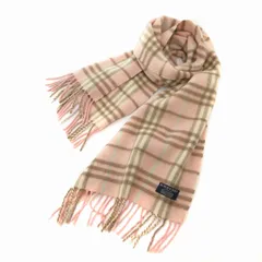 バーバリー ロンドン BURBERRY LONDON 美品 カシミヤ100％ マフラー ストール チェック柄 フリンジ 英国製 ピンク /FT