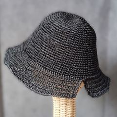 サマーハット：春夏用・フリルブリム《ブラック》ハンドメイド