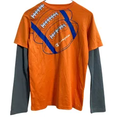 Champion 長袖 プリントTシャツ キッズ L 150～ オレンジ グレー スポーツ レイヤード ロンT ロングTシャツ 古着卸 アメリカ仕入 a702-5539のサムネイル