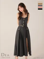 グレー [DE4323-GY-2509]XS-Lサイズあり【DEA./ディア】フロントボタン/ ベルト/ スリット/ セットアップ/ ロング/ ミモレ丈/ ミディアムドレス/ キャバドレス long　AngelR