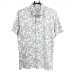 アディダス 半袖ポロシャツ 白×ライトグレー 総柄 袖ロゴ ストレッチ  メンズ M ゴルフウェア adidas