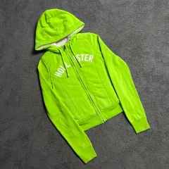 Hollister(ホリスター) ライトグリーン ボアフリース ジップアップパーカー フード付き