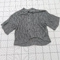 ◇ Θ クレイル 透け柄 長袖 透かし編みルース メッシュクルーネック半袖カーディガン サイズM グレー系 レディース E  【1508260029926】