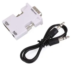 HDMI to VGA 変換アダプター ビデオアダプタ 音声出力 3.5mmケーブル付き (ホワイト)[定形外郵便、送料無料]mer002