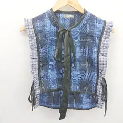 ◇ クティール チェック柄　フロントオープン　秋春向け　キュート ノースリーブ ベスト サイズF ブルー系 レディース E  【1507080006506】