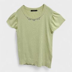 【訳アリ】【ジボール】『GIVORS』[ビジュー付トップス] 袖フレア 半袖 グリーン系 緑系 (M) 商品A2335 管理D