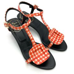 ロジェヴィヴィエ Roger vivier ギンガムチェック サンダル レザー オレンジ 35 1/2サイズ 約22.5cm レディース【中古】