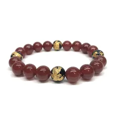 10mm 四神獣金彫水晶×赤瑪瑙 パワーストーン ブレスレット天然石 運気上昇 開運 金運 恋愛運 お守り 青龍 白虎 玄武 朱雀　シンプル メンズ・レディース　男性・女性　数珠ブレス　開運 [15]