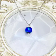 蓄光ホタルガラス ブルーネックレス ステンレスネックレス