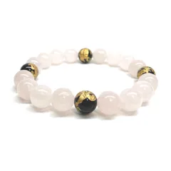 10mm 四神獣金彫オニキス×ローズクォーツ パワーストーン ブレスレット天然石 運気上昇 開運 金運 恋愛運 お守り 青龍 白虎 玄武 朱雀 メンズ・レディース　男性・女性　数珠ブレス　開運  [l]