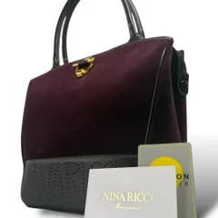 【美品】NINA RICCI ニナ リッチ トートバッグ ハンドバッグ スエード スウェード レザー 肩掛け 鞄 かばん ゴールド金具 ロゴマーク 自立 ボルドー