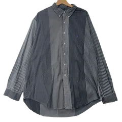 90's/90年代 Ralph Lauren/ラルフローレン CLASSIC FIT チェックシャツ 長袖 シャツ ボタンダウン ワンポイント刺繡 オーバーサイズ ビッグシルエット philippines製 メンズ 18/XXL ブラック/グレー