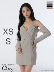 ベージュ  [GL3933-BE-2507] 4321 XSサイズあり【ROBE de FLEURS Glossy/ローブドフルール グロッシー】 2way/ オフショル/ 長袖/ テーラード/ タイト/ ミニドレス/ キャバドレス