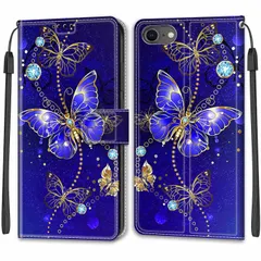 【特価商品】青い蝶 iPhone7) iPhone8 SE3 iPhone iPhone SE2 (iPhone 360度保護 ケース4.7インチ対応 スタンド機能アイフォンse マグネット式 カード収納ケース se iphoneケース PUレザー 携帯カバー