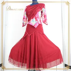 社交ダンス 衣装 スタンダード セットアップ 上下セット ツーピース レッスンウェア パーティ衣装 女性用 オールシーズン 赤 水色 花柄 ICHIOKU イチオク レッド系 ピンク系 ブルー系 フラワープリント レース 薄手 ドレープ 結婚式 発表会