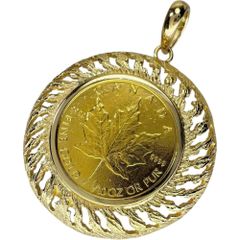 メイプルリーフ金貨 1/10oz ペンダントトップ K18ゴールド 18金 /K24ゴールド 24金（純金） 6.3g レディース 【中古】【真子質店】【BL】【ex】