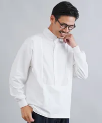 新品 未使用 JIGGYS SHOP(ジギーズショップ)カットコンビスタンドカラープルオーバーシャツ 217795 ホワイト