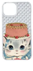 【新品未使用】iPhone14 アイフォン14 クリア ハードケース ( 猫ドット ) レトロ ドット 猫 帽子 cl-ip14-195