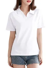 ポロシャツ レディース 半袖 襟付き Tシャツ Vネック シャツ 服 ティーシャツ ポロシャツ 春服 夏服 秋服 冬服 オールシーズン ストレッチ性 ホワイト M M250414-295