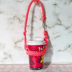 パラコード ボトルホルダー ドリンクホルダー ドリンクカップ コーヒーカップ ホルダー バンドメイド 推しカラー ギフト カップ ネオンピンク 桃色