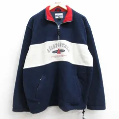 L/古着 エアロポステール 長袖 ハーフジップ フリース ジャケット メンズ 90s ビッグロゴ ツートンカラー 紺他 ネイビー 内側メッシュ 25ocのサムネイル