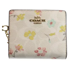 COACH (コーチ) 二つ折り財布 コンパクトウォレット コインケース ゴールド金具 花柄 ホワイト レザー FC8704