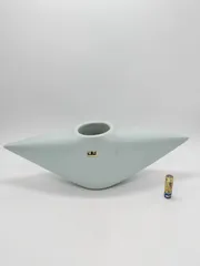 花器 菱形 円形 薄い緑色 花台 窯 工房 池坊 フラワーベース 水盤 華道具 花瓶 変形 シンプル 生花 華道 磁器 手作り アンティーク レア レトロ インテリア ビンテージ 昭和 24428四つ葉[YT00456]