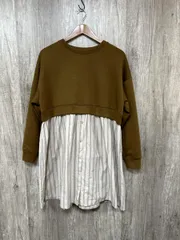 chocol raffine robe ショコラフィネローブ 長袖 スウェット ストライプ シャツ ロング 切替ドッキングチュニック ワンピース sizeF/茶 ■◇ レディース
