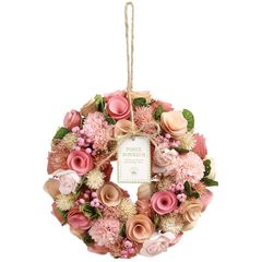 フラワーリース 外径24cm 玄関 リース 木製 パステル 色鮮やか Wreath インテリア 母の日 推し 記念日 大きい ドライフラワー オールシーズン お洒落 おしゃれ 麻紐付き