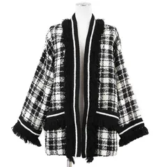 【極美品】GUCCI グッチ ジャケット 2021年 リゾートコレクション タータンチェック フリンジ ツイード ノーカラー アウター レディース サイズ 36 アイボリー ブラック イタリア製 643297 ZADJSのサムネイル