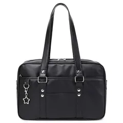 [ARIALK] スクールバッグ 合皮 高校生 女子 通学 ボスドンバッグ スクバ 学生 JK 制服 スクールバック カバン 鞄 PU 大容量 男女兼用 学生鞄 大容量 修学旅行 内側キーリング付き (ブラック) 0