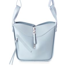 ロエベ ハンモック コンパクト アナグラムストラップ レザー ロゴ 2WAY ショルダー ハンドバッグ ライトブルー【中古】