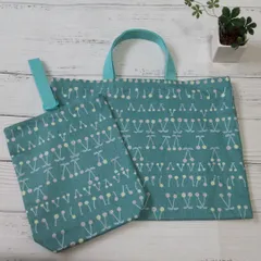 レッスンバッグ　上靴入れ　北欧風　キルシッカ　さくらんぼ　グリーン　シンプル