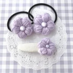 お花のヘアゴム＆パッチンピン パープル 《3個セット》 ラプティフルール キッズ キッズヘアアクセサリー キッズピン ヘアゴム キッズヘアゴム ヘアアクセサリー ヘアアクセ 結婚式 入学式 卒業式 発表会 パッチンピン ぱっちんピン スリーピン