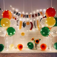 【新品】 PRATYUS 風船誕生日パーティーバルーンセット バルーンスタンド バルーンホルダー HappyBirthDayガーランド 誕生日デコレーション スターライトバースデー飾り (イエロー+オレンジ+グリーン) 0