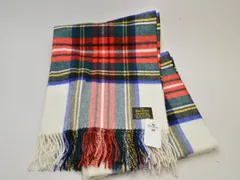 グレンプリンス Glen Prince 大判 ストール ラムウール100% TK304 DRESS STEWART ホワイト チェック レディース e_u F-NEW162