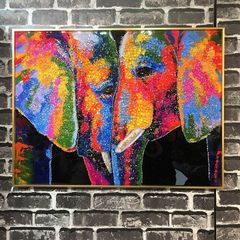 水晶絵 ライオン 幅80 カラフル アニマル アートパネル 絵画 ペイント