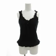 バーバリーブルーレーベル BURBERRY BLUE LABEL タンクトップ ノースリーブカットソー ノバチェック切替 フリル 38 M 黒 ブラック /FT