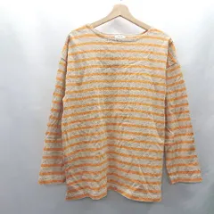 ◇ Θ LOWRYS FARM ローリーズファーム ボーダー柄 オーバーサイズ 長袖 Tシャツ サイズ F ベージュ オレンジ レディース E  【1411280035993】