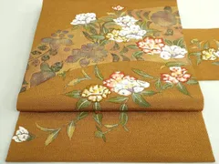 平和屋着物■極上　九寸名古屋帯　手描き　枝花文　鬼しぼ縮緬　逸品　DZAA9488kh5